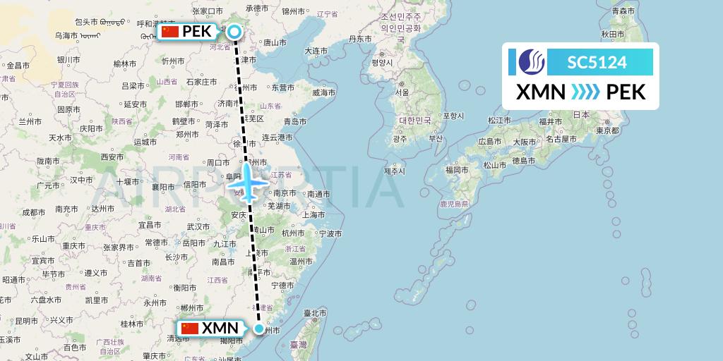 SC5124 Shandong Airlines Flight Map: Xiamen to Beijing