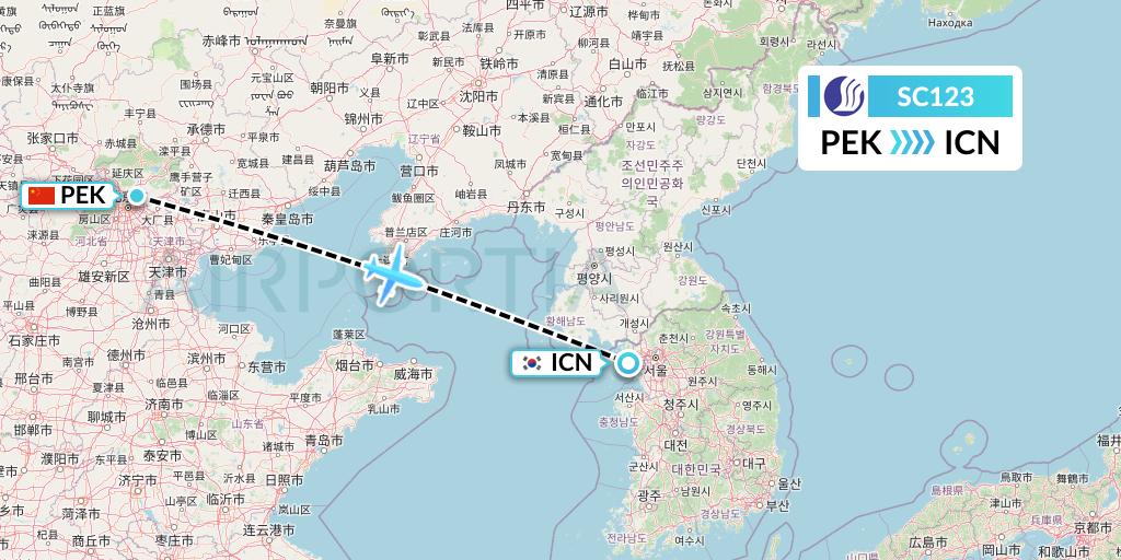 SC123 Shandong Airlines Flight Map: Beijing to Seoul