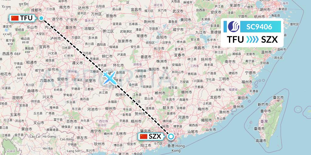 SC9406 Shandong Airlines Flight Map: Chengdu to Shenzhen