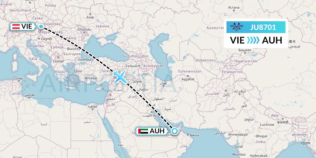 JU8701 AirSERBIA Flight Map: Vienna to Abu Dhabi