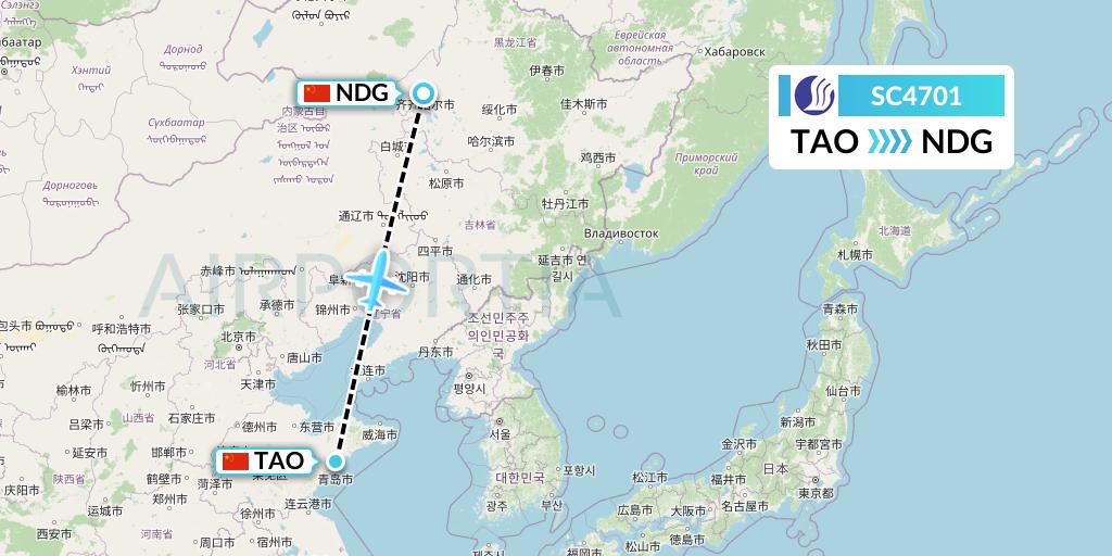 SC4701 Shandong Airlines Flight Map: Qingdao to Qiqihar