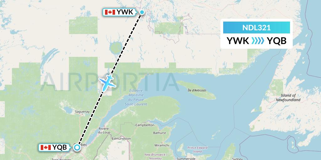 NDL321 Chrono Aviation Flight Map: Wabush to Quebec