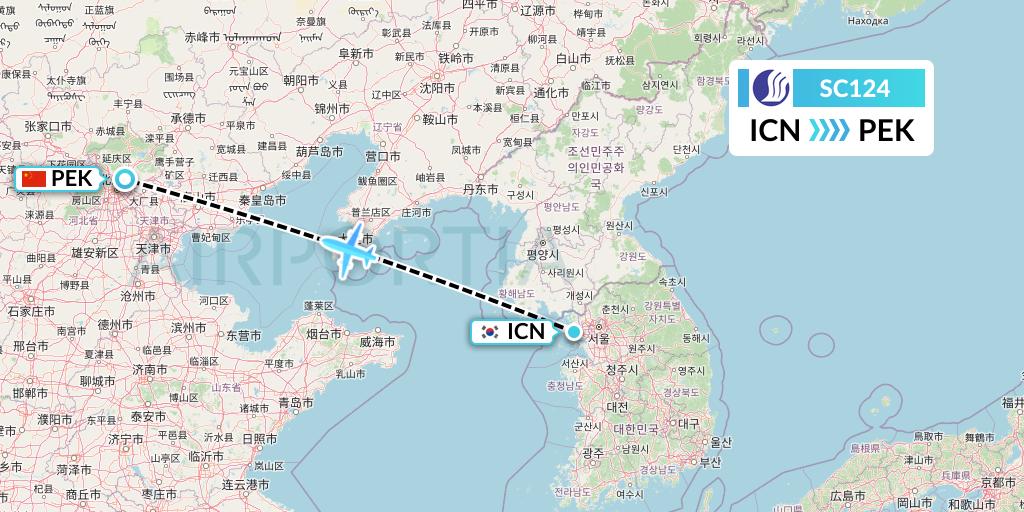 SC124 Shandong Airlines Flight Map: Seoul to Beijing