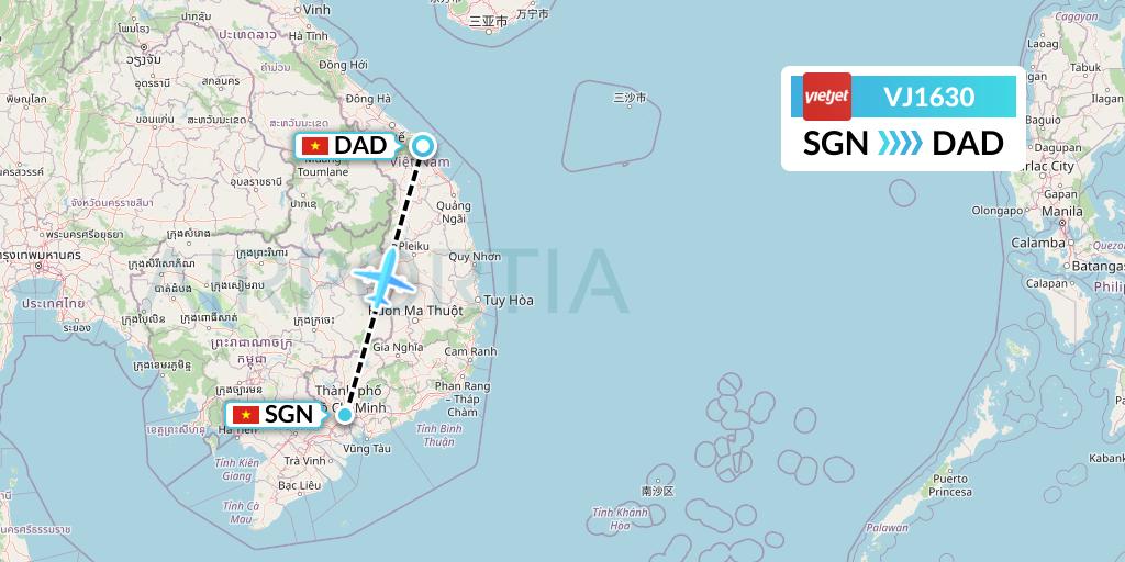 VJ1630 VietJet Air Flight Map: Ho Chi Minh City to Da Nang