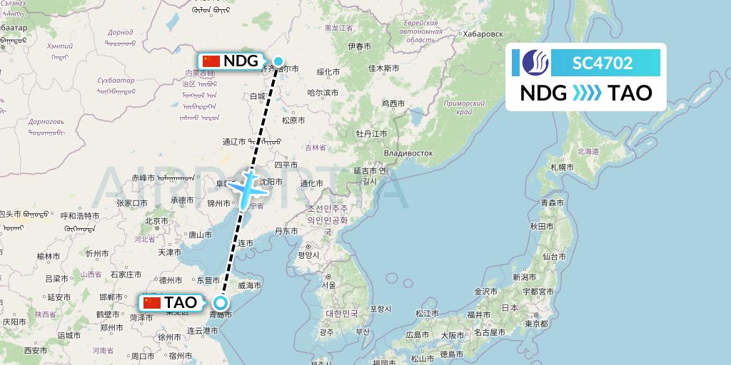 SC4702 Shandong Airlines Flight Map: Qiqihar to Qingdao