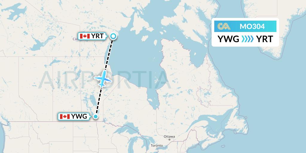 MO304 Calm Air Flight Map: Winnipeg to Rankin Inlet