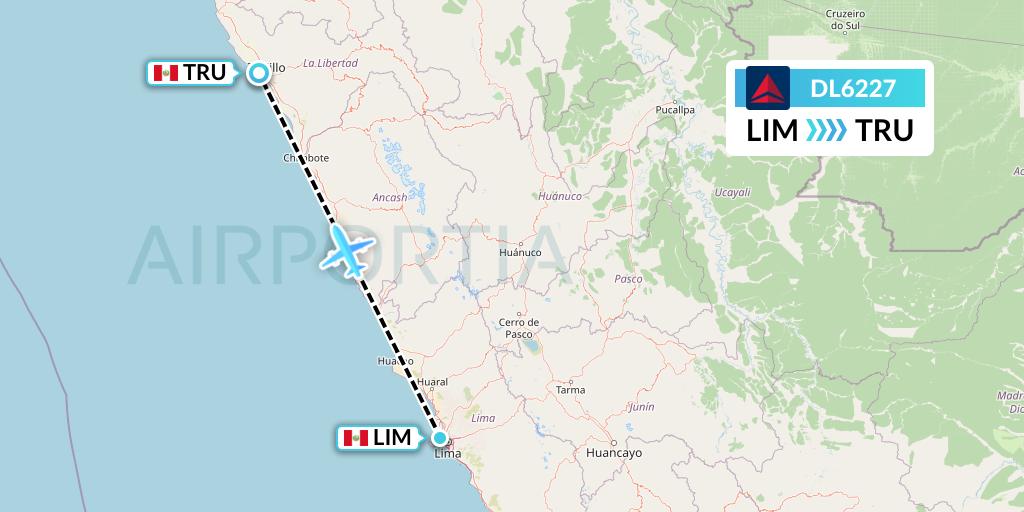 DL6227 Delta Air Lines Flight Map: Lima to Trujillo