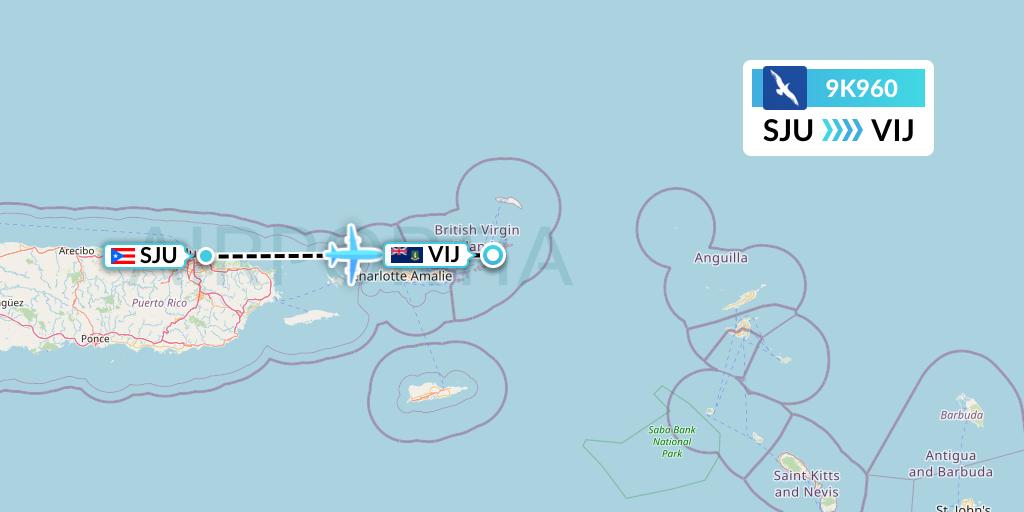 9K960 Cape Air Flight Map: San Juan to Virgin Gorda