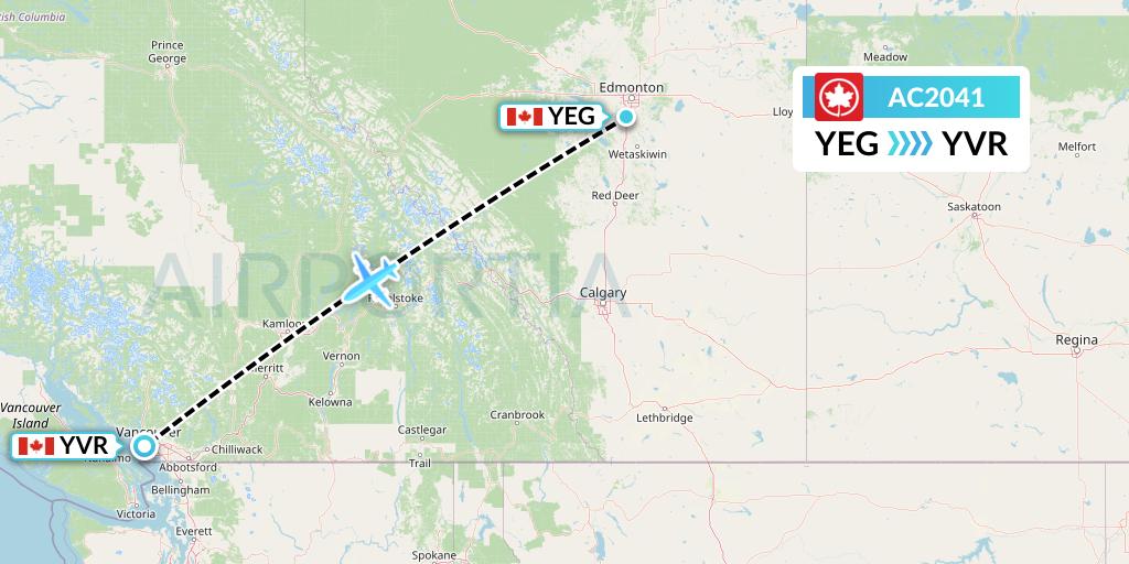 AC2041 Air Canada Flight Map: Edmonton to Vancouver