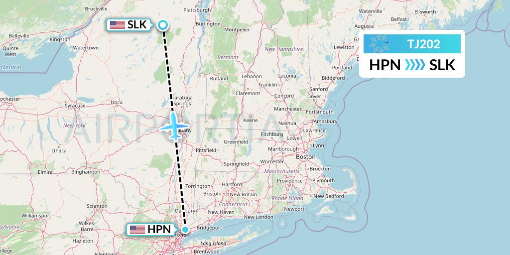TJ202 Tradewind Aviation Flight Map: White Plains to Saranac Lake