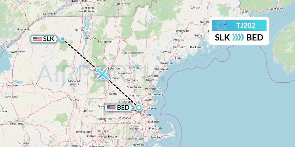 TJ202 Tradewind Aviation Flight Map: Saranac Lake to Bedford