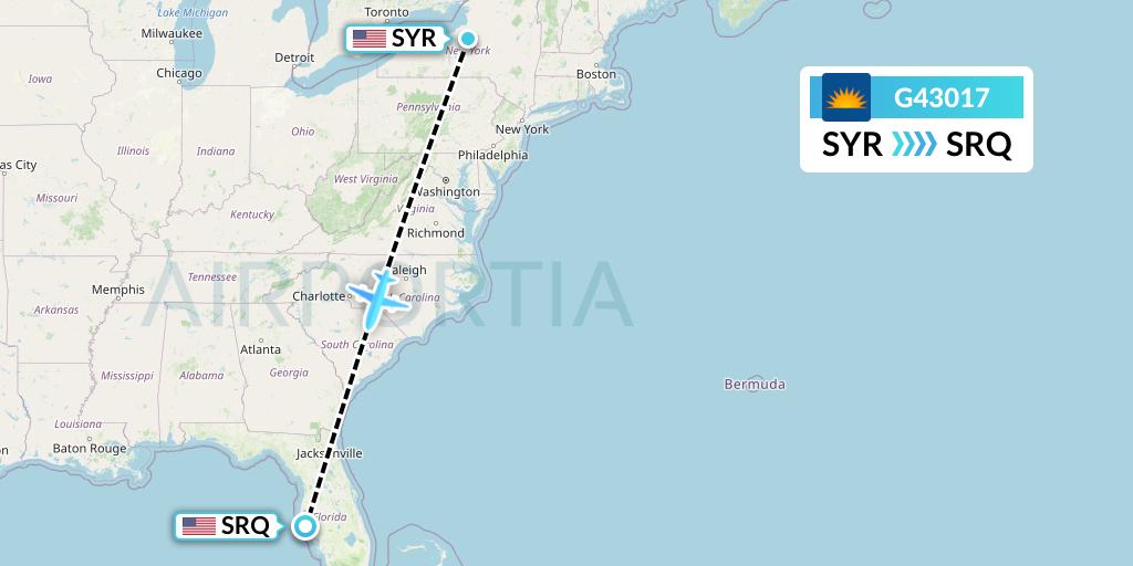 G43017 Allegiant Air Flight Map: Syracuse to Sarasota
