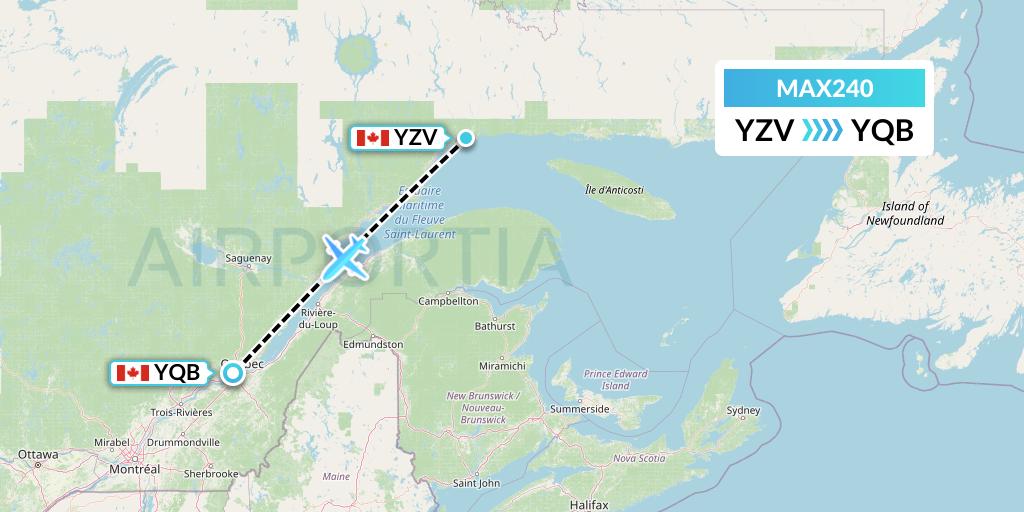 MAX240 Max Aviation Flight Map: Sept-Iles to Quebec