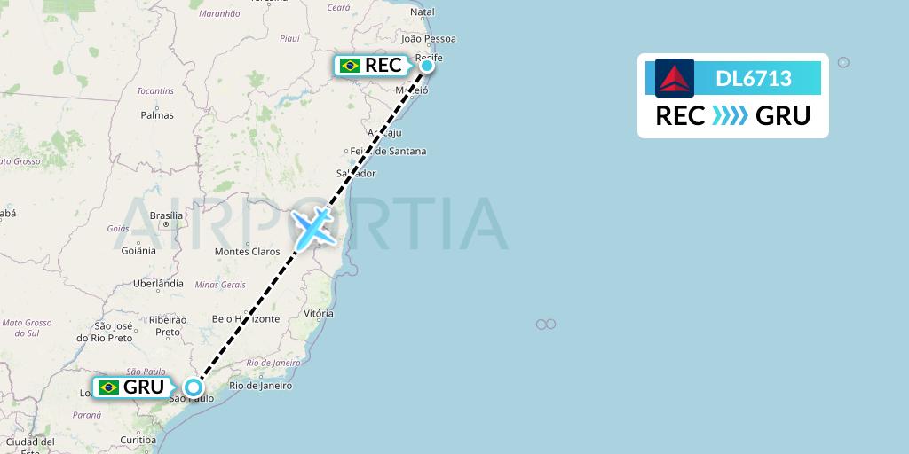DL6713 Delta Air Lines Flight Map: Recife to Sao Paulo