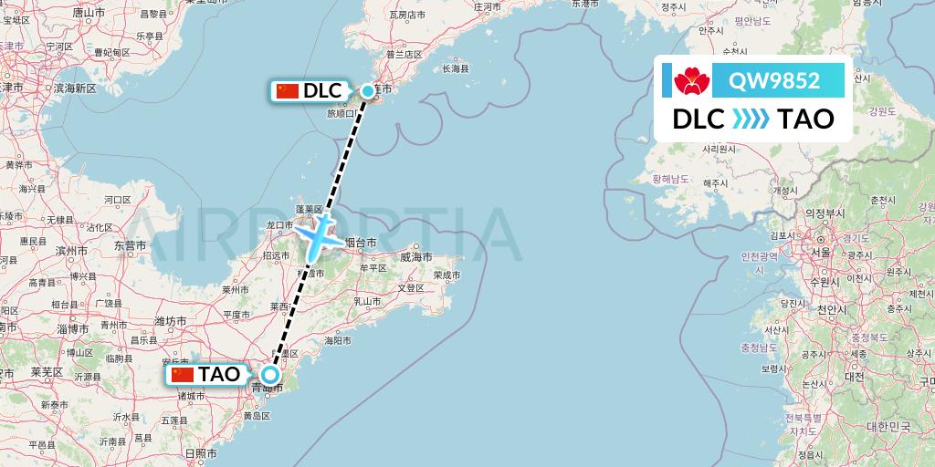 QW9852 Qingdao Airlines Flight Map: Dalian to Qingdao