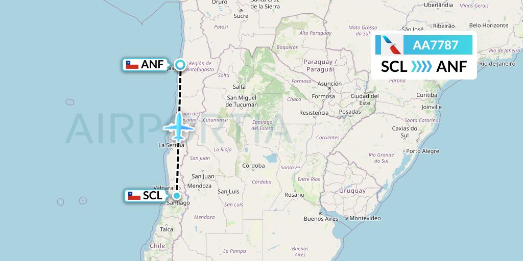 AA7787 American Airlines Flight Map: Santiago to Antofagasta