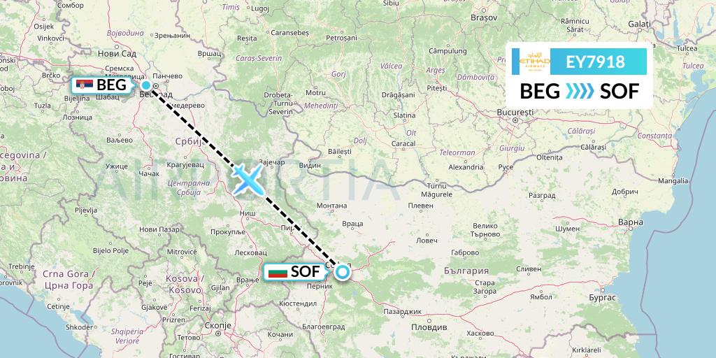 EY7918 Etihad Airways Flight Map: Belgrade to Sofia