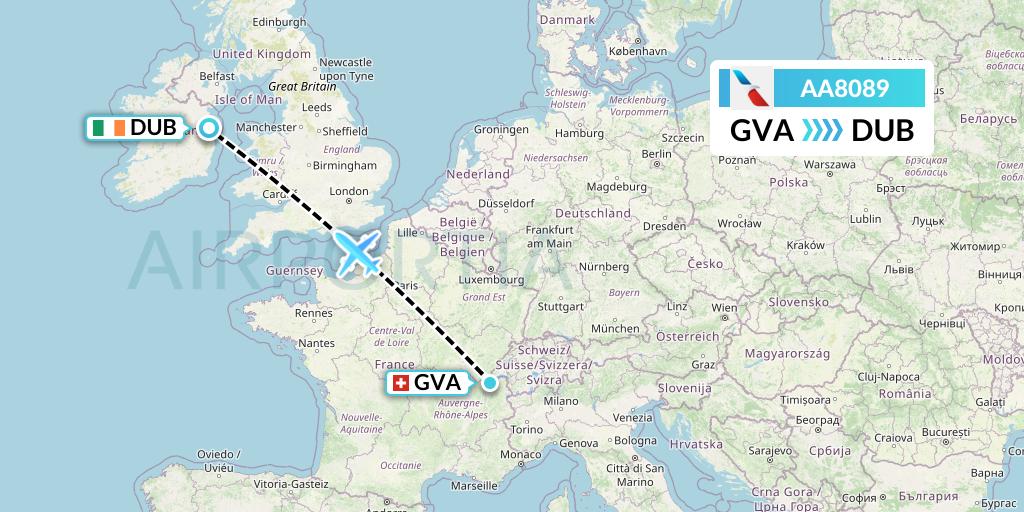 AA8089 American Airlines Flight Map: Geneva to Dublin