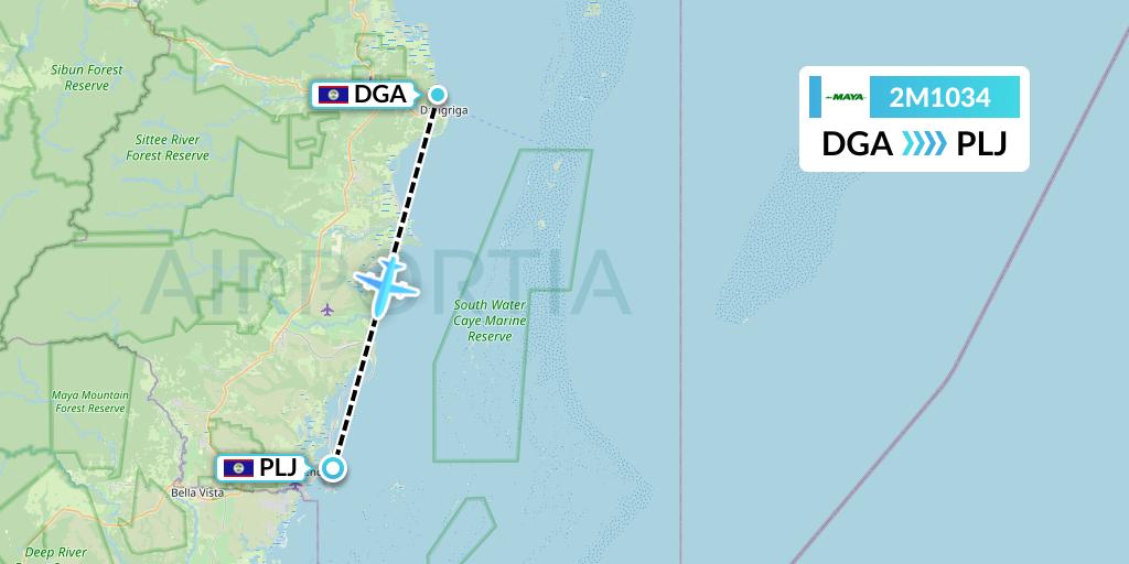 2M1034 Maya Island Air Flight Map: Dangriga to Placencia