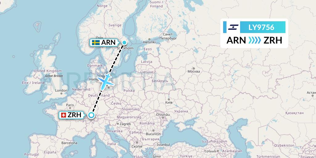 LY9756 El Al Flight Map: Stockholm to Zurich