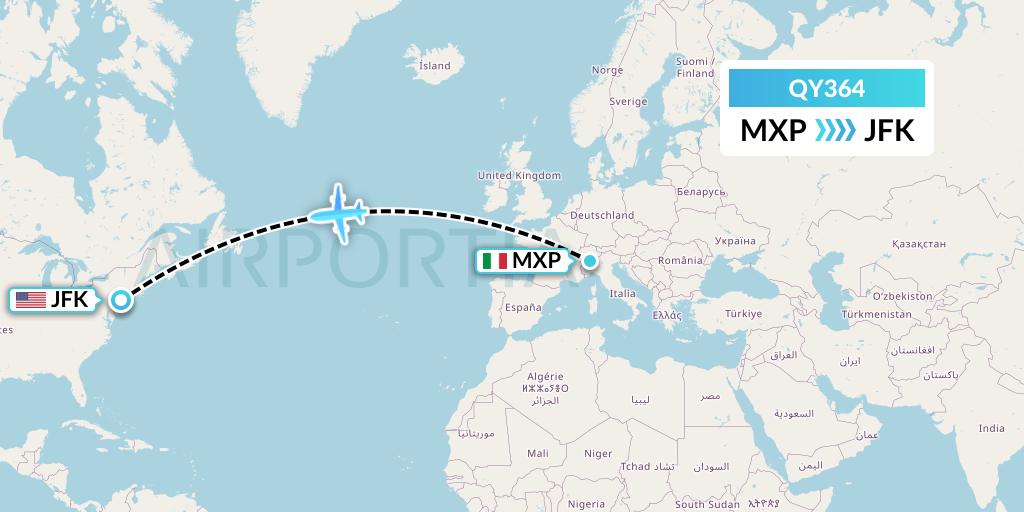 QY364 European Air Transport Flight Map: Milan to New York