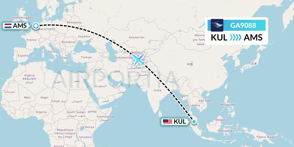 GA9088 Garuda Indonesia Flight Map: Kuala Lumpur to Amsterdam