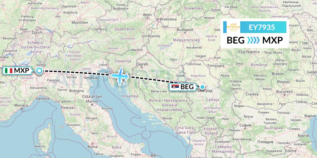 EY7935 Etihad Airways Flight Map: Belgrade to Milan