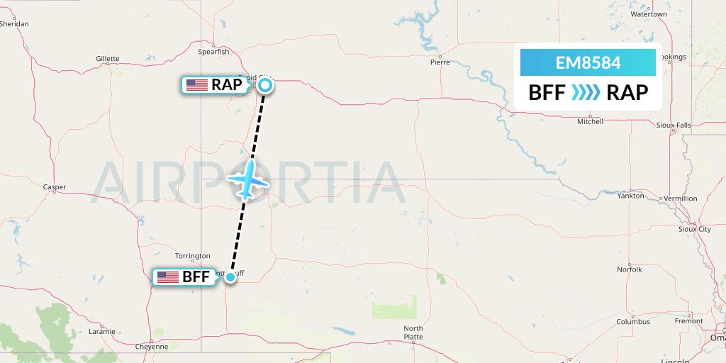 EM8584 Empire Airlines Flight Map: Scottsbluff to Rapid City
