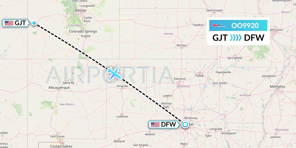 OO9920 SkyWest Airlines Flight Map: Grand Junction to Dallas
