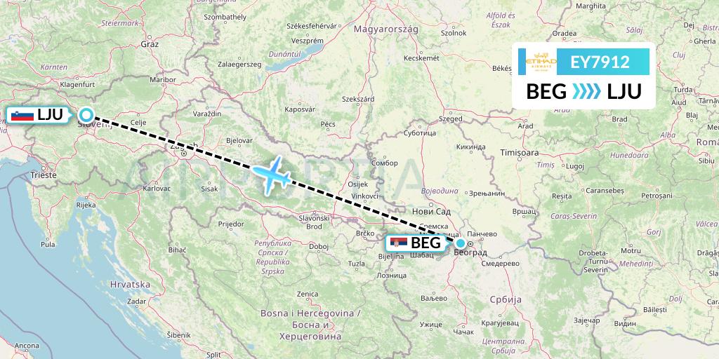 EY7912 Etihad Airways Flight Map: Belgrade to Ljubljana
