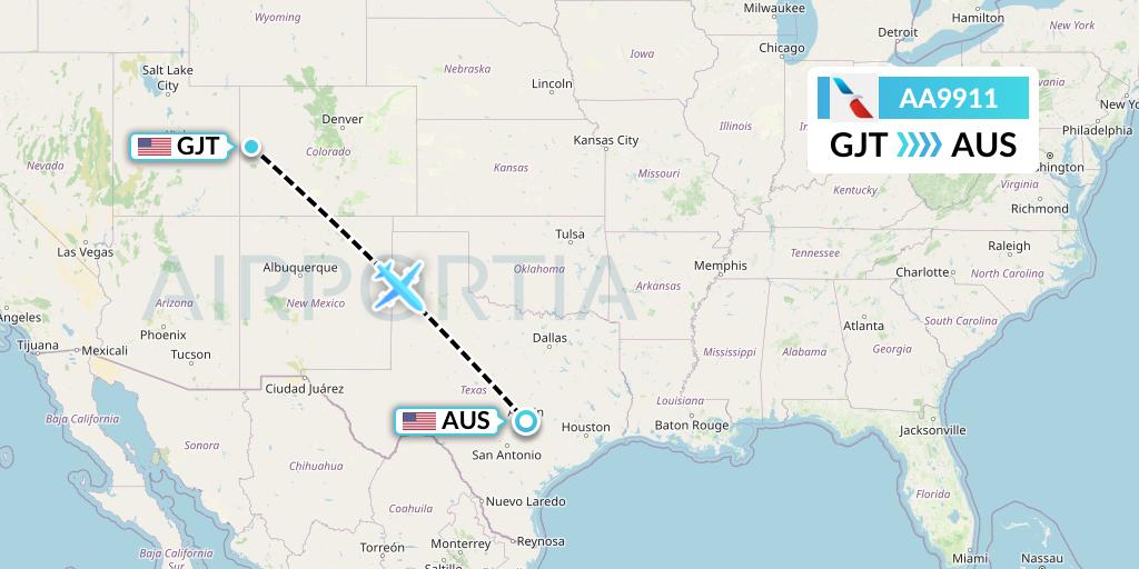 AA9911 American Airlines Flight Map: Grand Junction to Austin