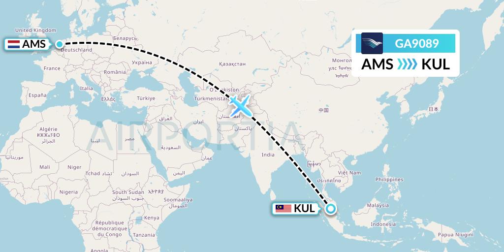 GA9089 Garuda Indonesia Flight Map: Amsterdam to Kuala Lumpur