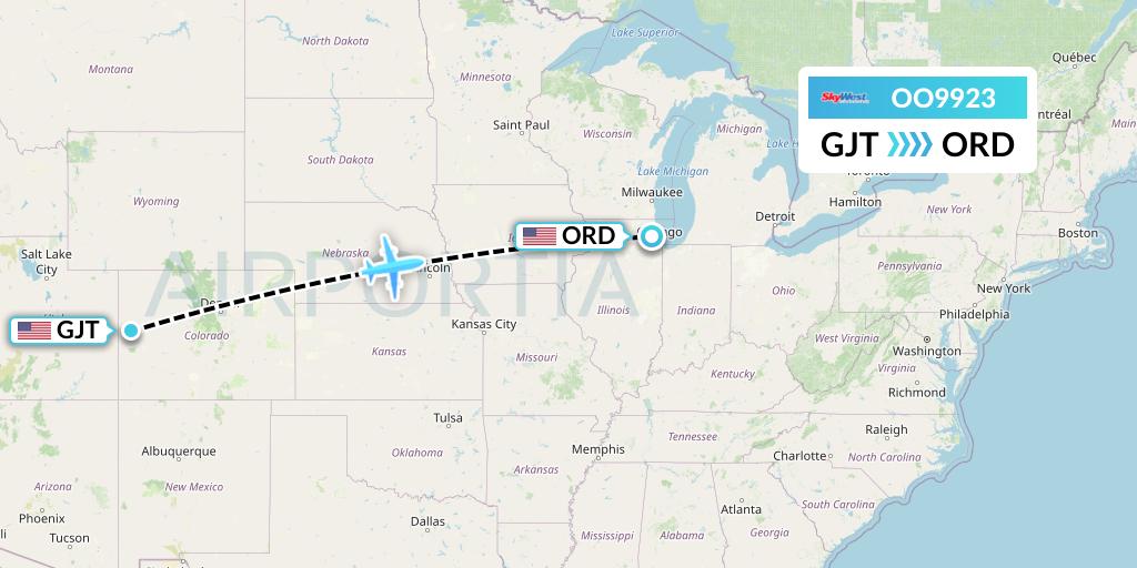 OO9923 SkyWest Airlines Flight Map: Grand Junction to Chicago