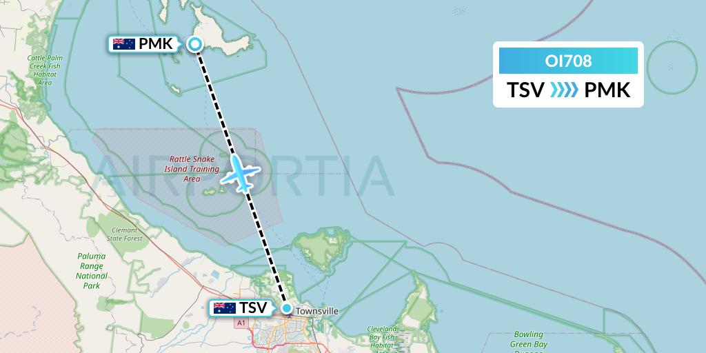 OI708 Hinterland Aviation Flight Map: Townsville to Palm Island