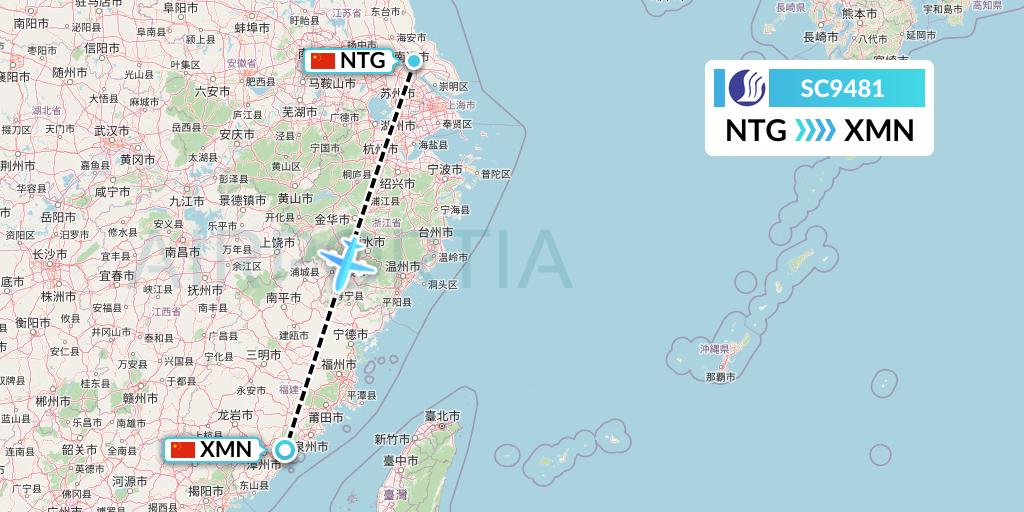 SC9481 Shandong Airlines Flight Map: Nantong to Xiamen