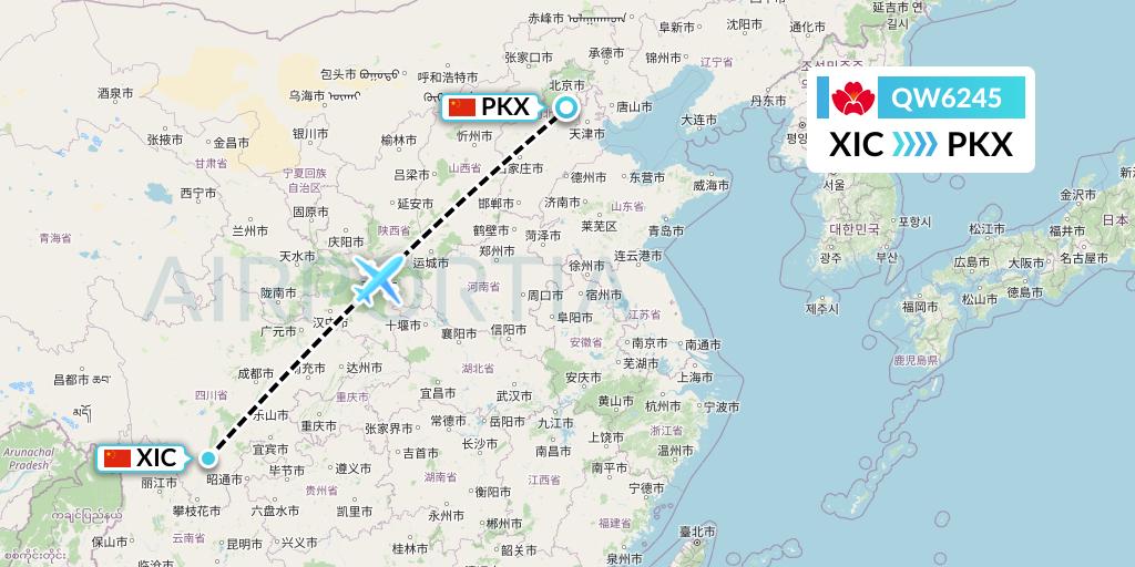 QW6245 Qingdao Airlines Flight Map: Xichang to Beijing