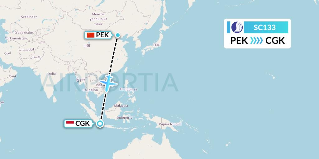 SC133 Shandong Airlines Flight Map: Beijing to Jakarta