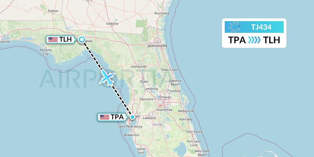 TJ434 Tradewind Aviation Flight Map: Tampa to Tallahassee
