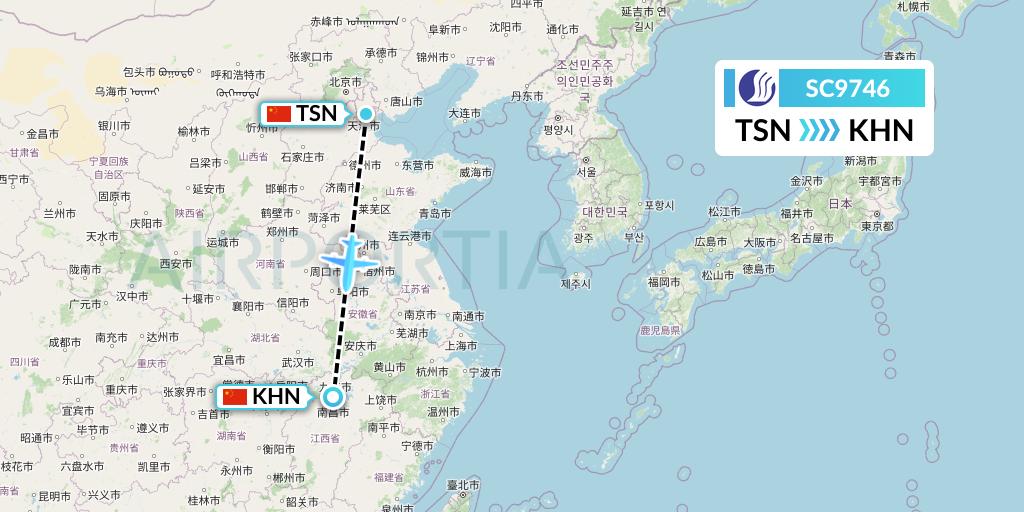 SC9746 Shandong Airlines Flight Map: Tianjin to Nanchang