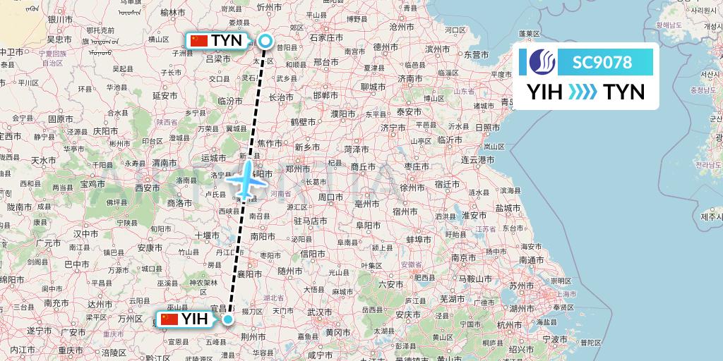 SC9078 Shandong Airlines Flight Map: Yichang to Taiyuan