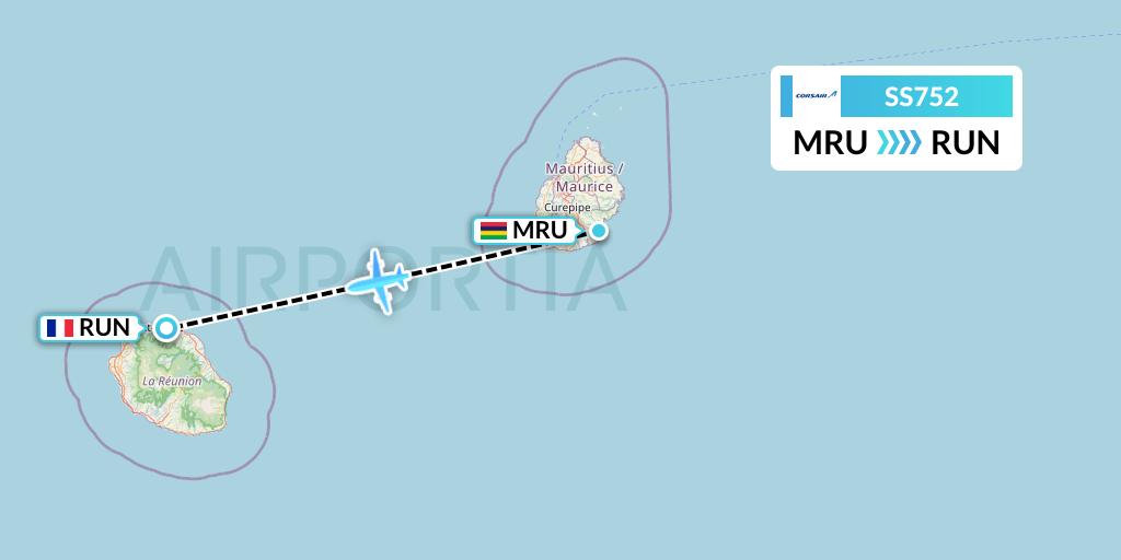 SS752 Corsair Flight Map: Port Louis to Saint-Denis