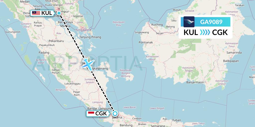 GA9089 Garuda Indonesia Flight Map: Kuala Lumpur to Jakarta