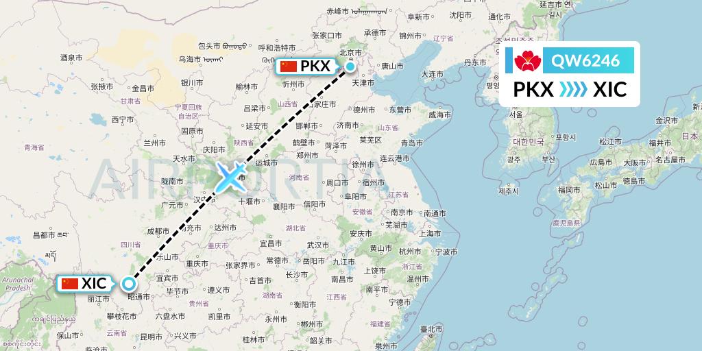 QW6246 Qingdao Airlines Flight Map: Beijing to Xichang