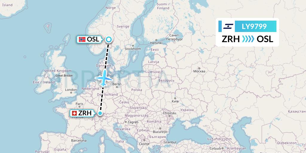 LY9799 El Al Flight Map: Zurich to Oslo