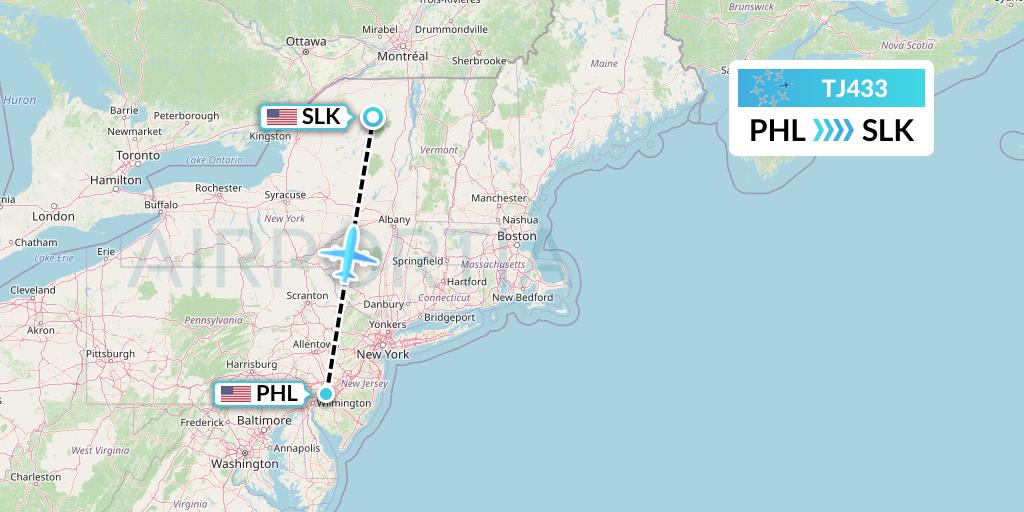 TJ433 Tradewind Aviation Flight Map: Philadelphia to Saranac Lake