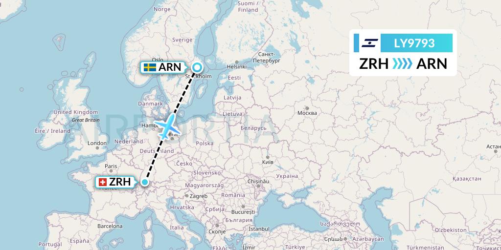 LY9793 El Al Flight Map: Zurich to Stockholm