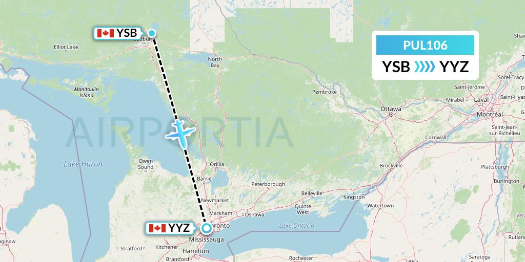 PUL106 Ornge Air Flight Map: Sudbury to Toronto