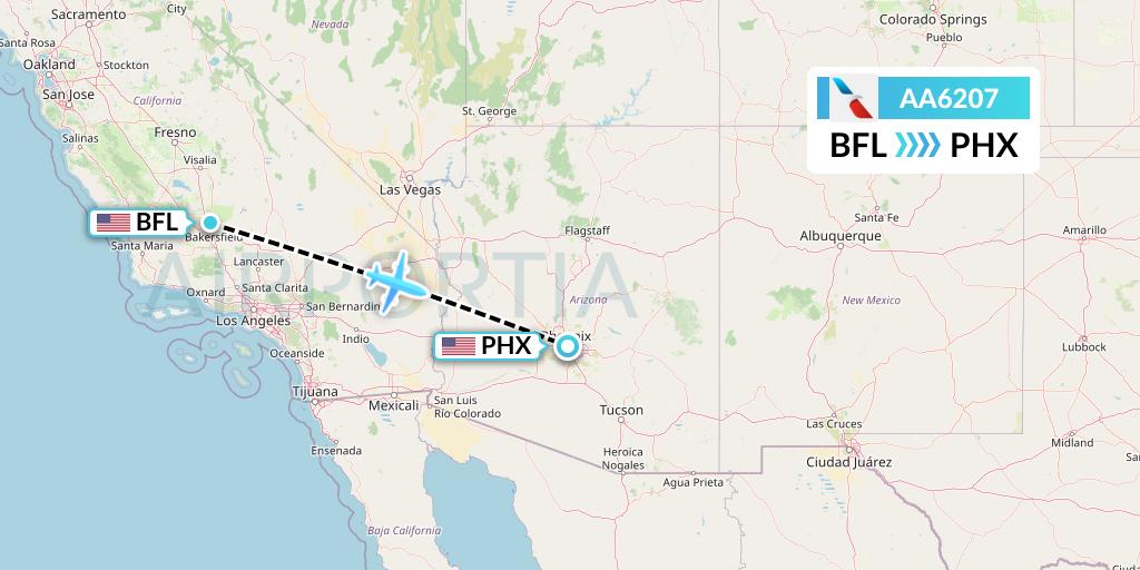 AA6207 American Airlines Flight Map: Bakersfield to Phoenix