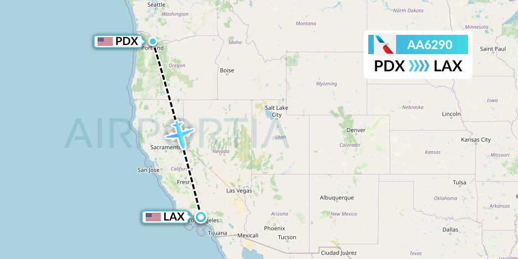 AA6290 American Airlines Flight Map: Portland to Los Angeles