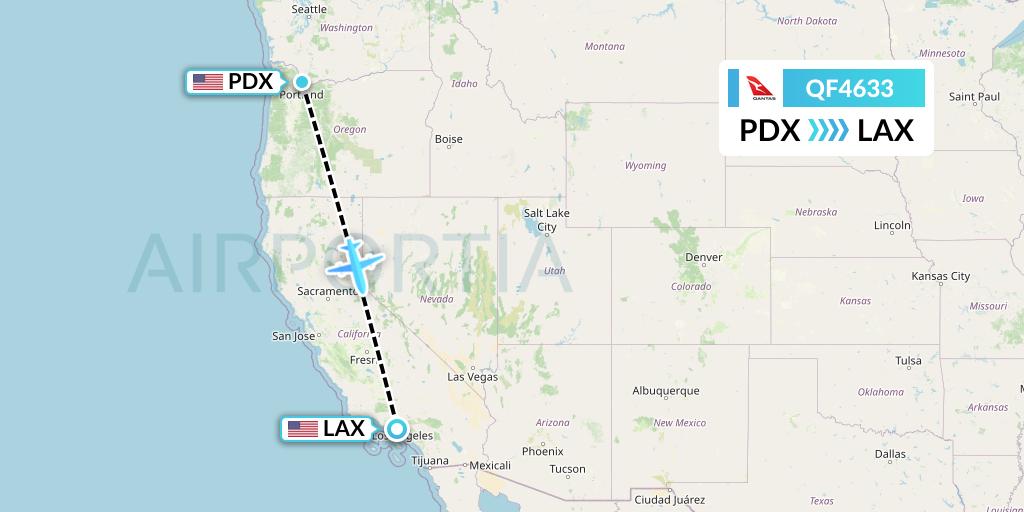 QF4633 Qantas Flight Map: Portland to Los Angeles